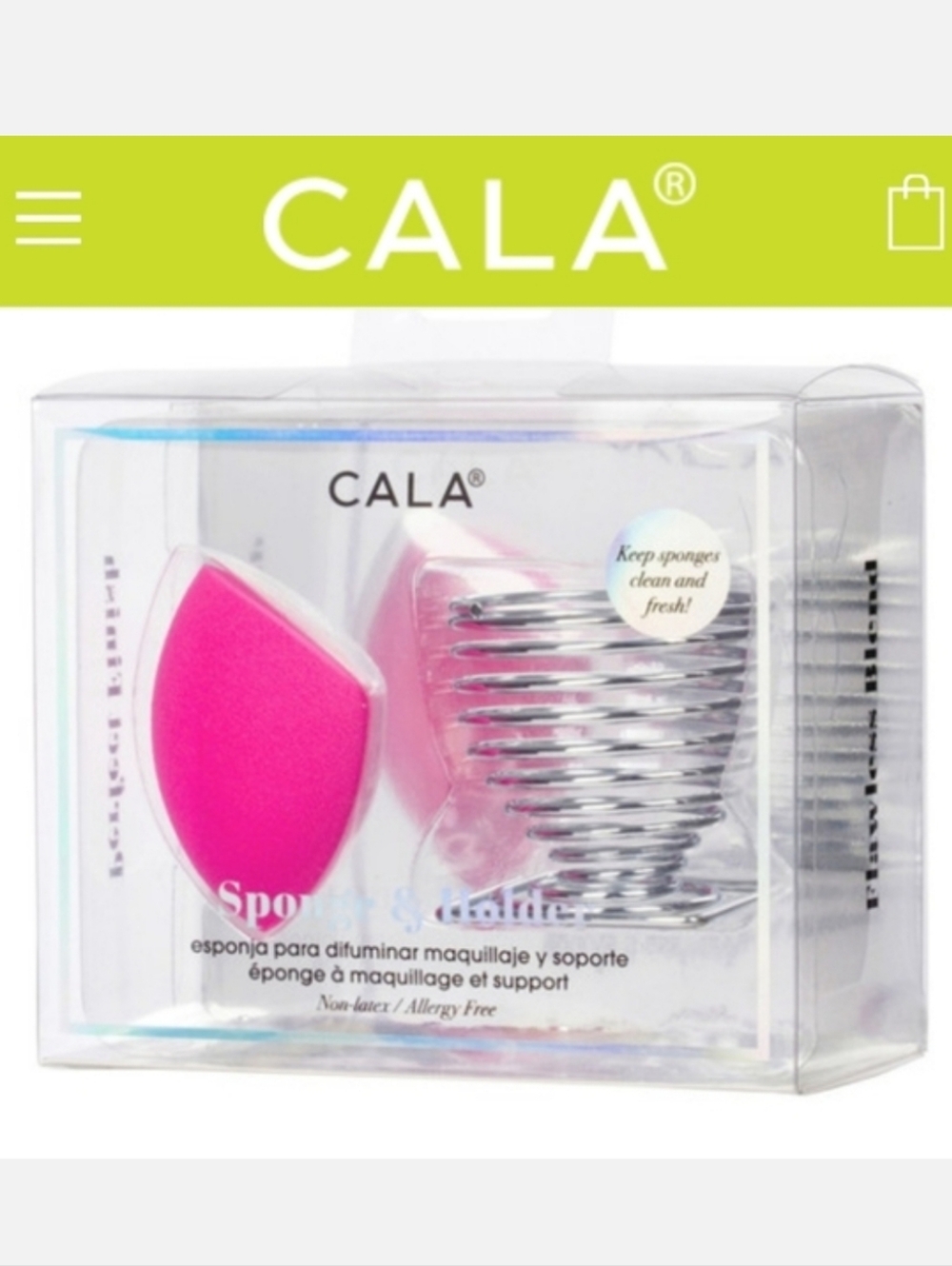 CALA Hot Pink Pro Blender Makeup Sponge & Silver-tone Holder Stand NWT